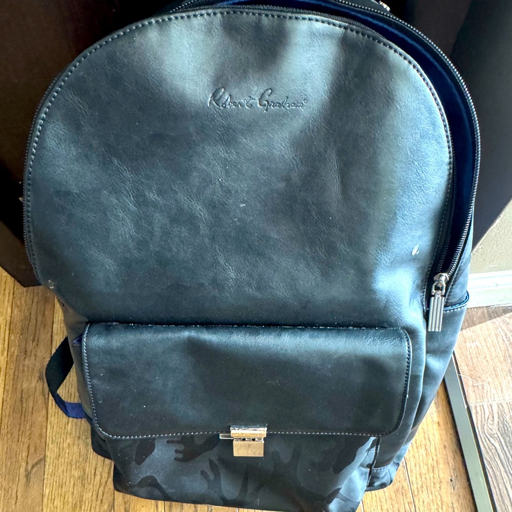 ROBERT GRAHAM BLACK WITH BLUE LINING FAUX LEATHER BACKPACK